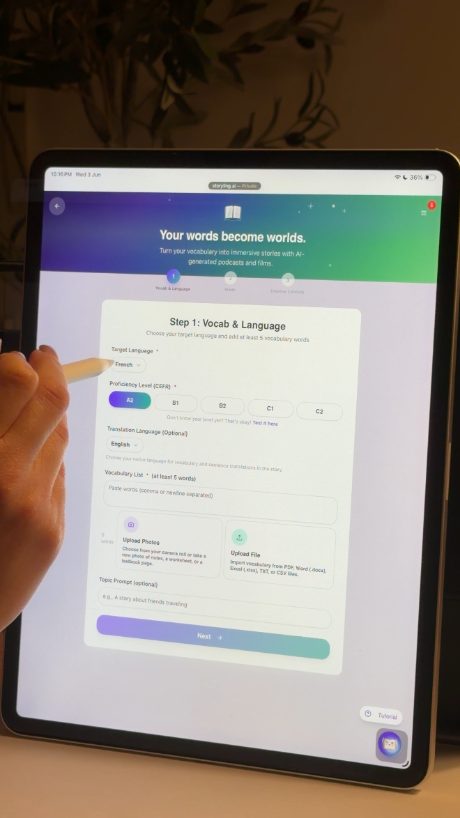 Add your vocabulary and pick a language